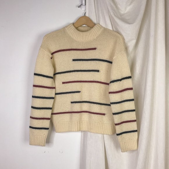 Beams Heart Japanese Striped White Sweater Minimal - Picture 1 of 7